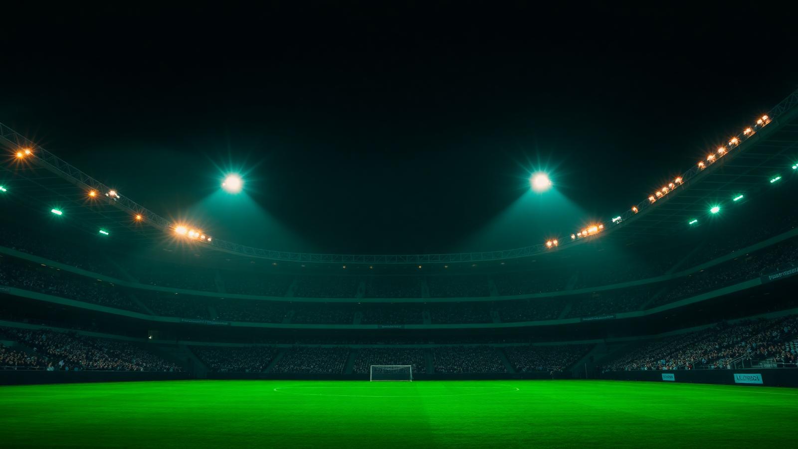 Football stadium under floodlights at night